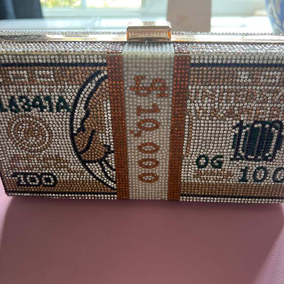 Unbranded Handbags - Crystal Rhinestone Stack of Cash Money Box Clutch Purse